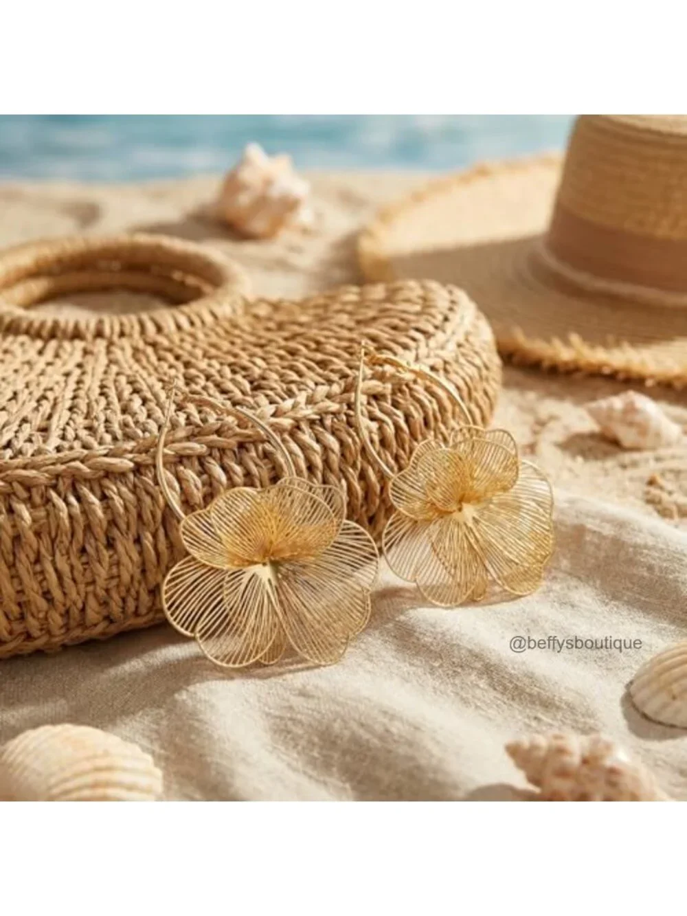 3D Floral Dangle Drop Earrings Gold Tone Statement Hoop Women Jewelry